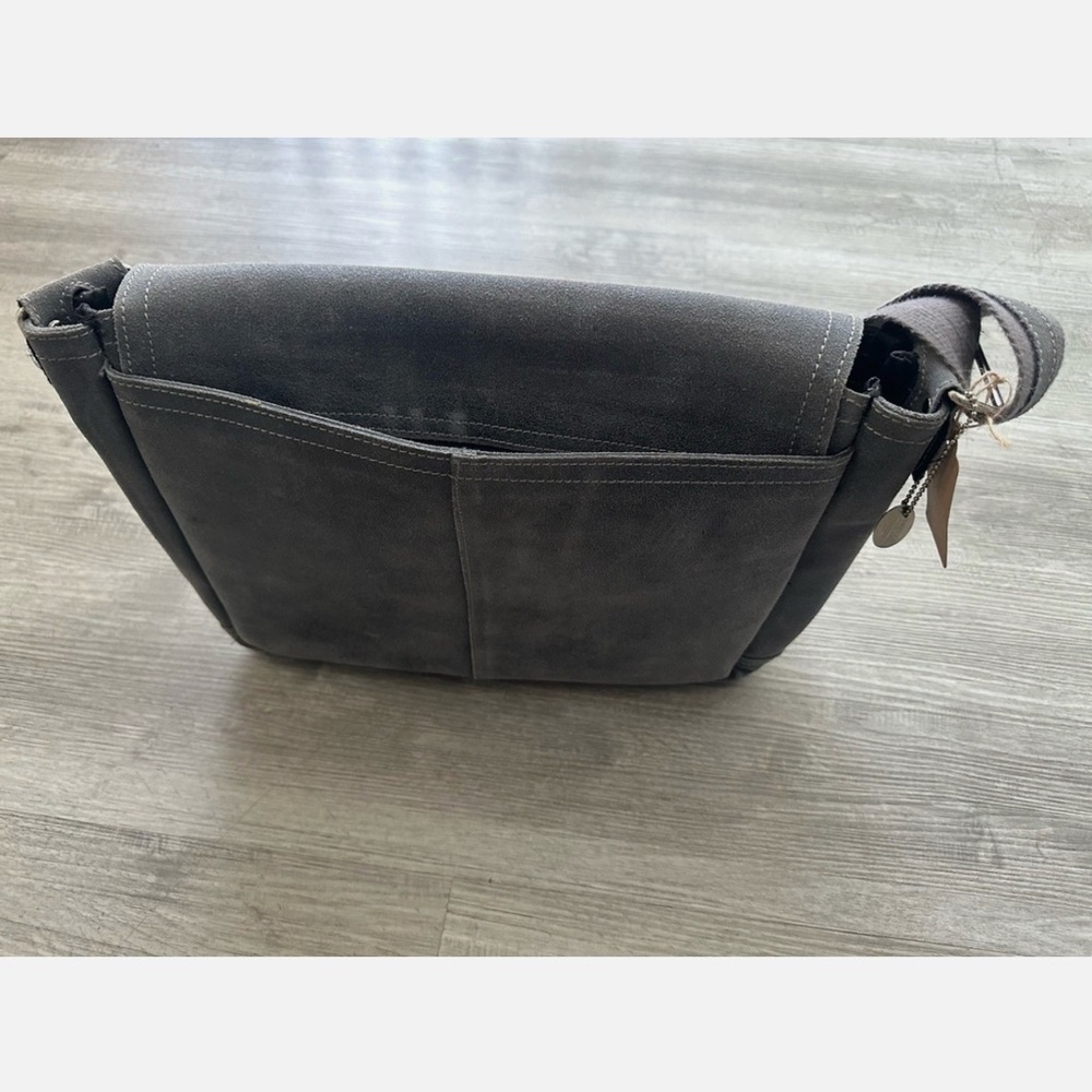 David King & Co. North South Laptop Messenger bag Dark Grey Suede Leather Men's - Picture 10 of 12